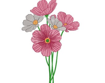 Pink & White Floral Bouquet Embroidery Design-Embroidery Machine File