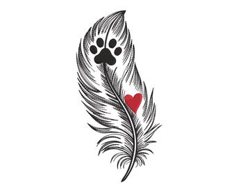 Pet Memorial Feather – Paw Print Heart Design