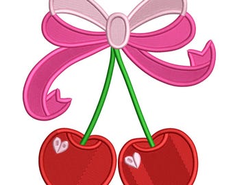 Cherries with Pink Bow –  Fruit Embroidery Design