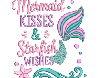 Mermaid Kisses & Starfish Wishes Machine Embroidery Design- Machine Embroidery Design File