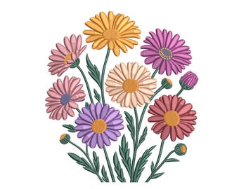 Ramo de margaritas pastel – Diseño de bordado floral