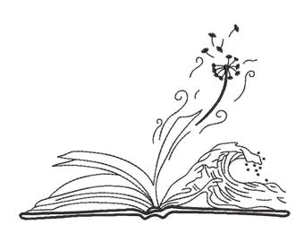Open Book Magic  Embroidery  Design– Wave & Dandelion Line Embroidery File