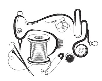 Vintage Sewing Machine Embroidery  Design– Line Art Embroidery File