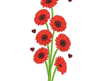 Red Gerbera Daisy Bouquet Embroidery design– Floral Embroidery file