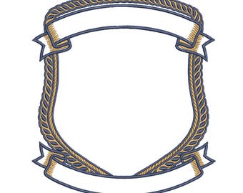 Navy Gold Laurel Ribbon Badge Frame Machine Embroidery Design-Machine Embroidery Design File