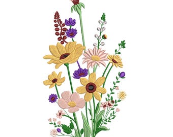 Wildflower Bouquet Embroidery Design-Embroidery Machine File