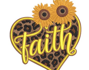 Sunflower Leopard Heart Embroidery Design– Faith Embroidery File