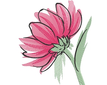 Wildflower Pink Cosmo  Embroidery  Design– Floral Machine Embroidery File