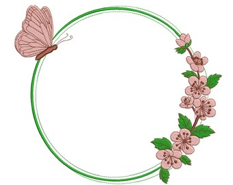 Butterfly Floral Frame Embroidery Design-Embroidery Machine File
