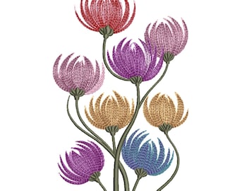Protea Blütenstrauß-Stickdatei – bunte florale Stickdatei