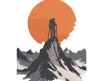 Mountain Climber Sunset Embroidery design– Adventure Embroidery File