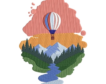 Hot Air Balloon Mountain Adventure Machine Embroidery Design- Machine Embroidery Design File
