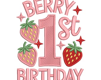 Berry 1st Birthday Embroidery design– Strawberry Kids Embroidery file
