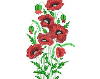 Red Poppy Flower Embroidery Design-Embroidery Machine File