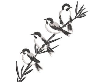 Monochrome Birds on Branch Embroidery File Design