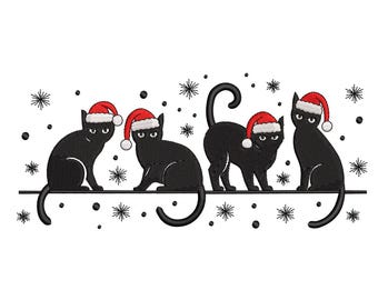 Black Cats Christmas –  Holiday Embroidery Design