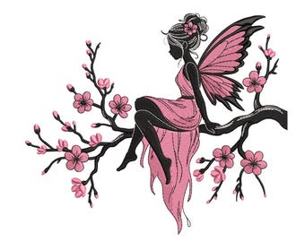 Cherry Blossom Fairy – Whimsical Embroidery Design