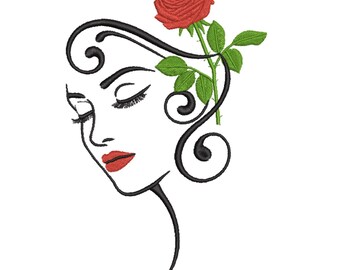 Rose Lady Silhouette Embroidery design– Elegant Line Embroidery file