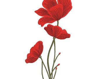 Red Poppy Flower Stem  Embroidery Design– Floral Embroidery File
