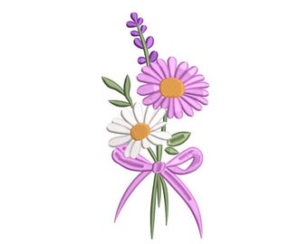 Lavender Daisy Posy – Floral Embroidery Design