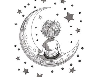 Diseño de bordado "Niño de la Luna" - Archivo para máquina de bordar