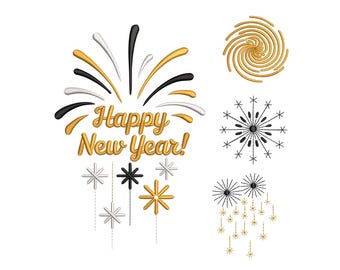 Happy New Year Fireworks Embroidery Design