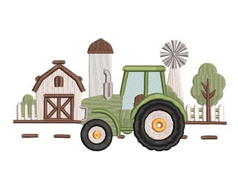 Farm Tractor Barn Windmill Machine Embroidery Design- Machine Embroidery Design File