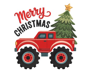 Merry Christmas Monster Truck – Boys’ Holiday Embroidery Design