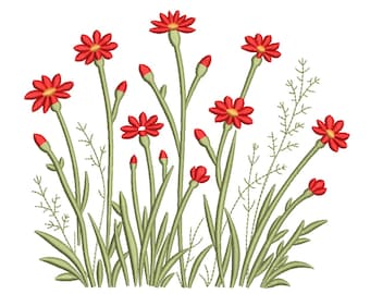 Red Wildflower Meadow Embroidery Design-Machine Embroidery Design File