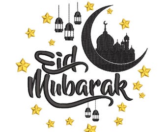 Eid Mubarak Moon Mosque Embroidery design– Islamic Embroidery file