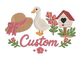 Custom Duck Garden Floral Machine Embroidery Design- Machine Embroidery Design File