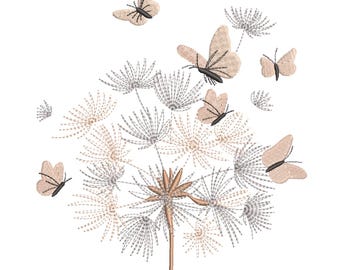 Dandelion & Butterflies Embroidery Design– Boho Embroidery File