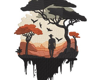 African Savanna Silhouette Embroidery Design-Machine Embroidery Design File