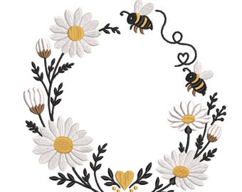 Stickmuster „Bienen- und Gänseblümchenkranz“ – Stickdatei