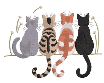 Four Cats on a Branch – Cat Machine Embroidery design