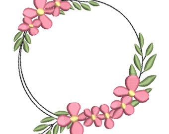 Pink Floral Circle Frame Machine Embroidery Design-Machine Embroidery Design File