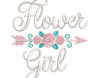 Flower Girl Embroidery Design – Wedding Arrow & Rose Machine Embroidery File