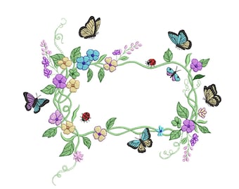 Floral Butterfly Wreath Embroidery Design-Embroidery Machine File