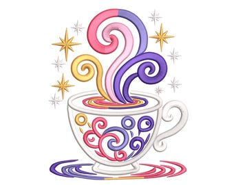 Magical Coffee Cup – Swirly Steam Embroidery Design