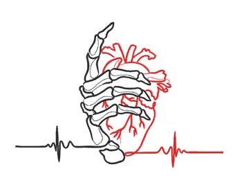 Anatomical Heart Skeleton Embroidery Design File
