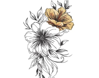 Floral Sketch Style Embroidery Design-Floral Embroidery Design File