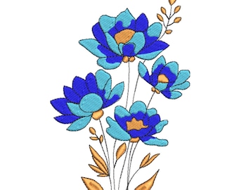 Blue Lotus Floral Embroidery Design-Embroidery Machine File
