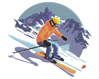 Berg Skifahrer Szene Stickdatei – Wintersport Stickdatei