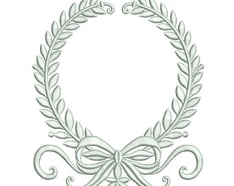 Lorbeerkranz-Schleifen-Monogrammrahmen-Stickmuster – Stickdatei