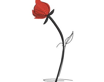 Minimal Red Rose Line Art Machine Embroidery Design-Machine Embroidery Design File