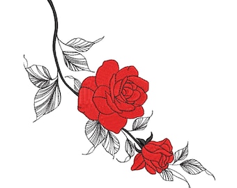 Red Rose Vine Embroidery  design– Elegant Floral Embroidery file