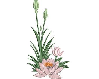 Lotus Flower Garden Embroidery Design – Elegant Minimal Floral Embroidery File
