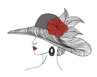 Elegant Lady with Hat Embroidery Design– Vintage Embroidery File