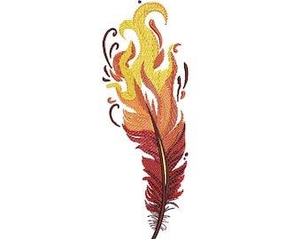 Flame Feather Embroidery Design – Fire Boho Art  Embroidery Design