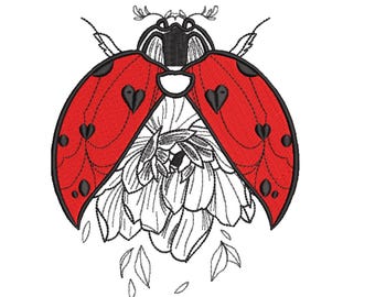Ladybug Heart Wings Embroidery Design– Cute Insect Embroidery File
